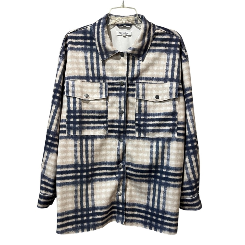 Workshop Republic Clothing Faux Leather Jacket Blue Tan White Women’s Shaket XL